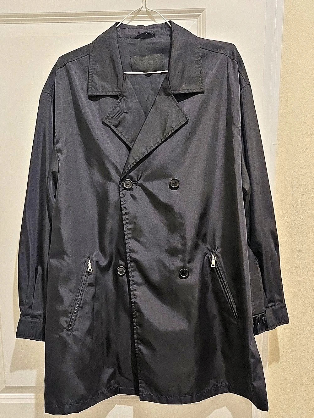 Prada Vintage Nylon Double-Breasted Belted Trench Coat Black Medium